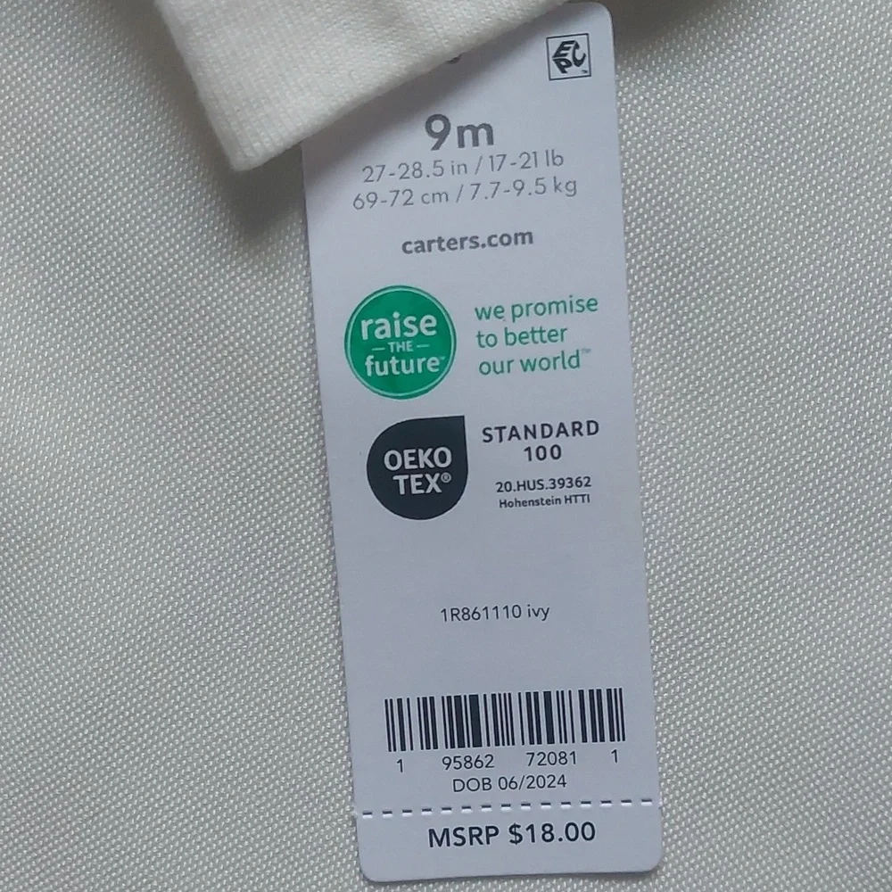 Carter's‎ White Cozy Footie One Piece 9 Months